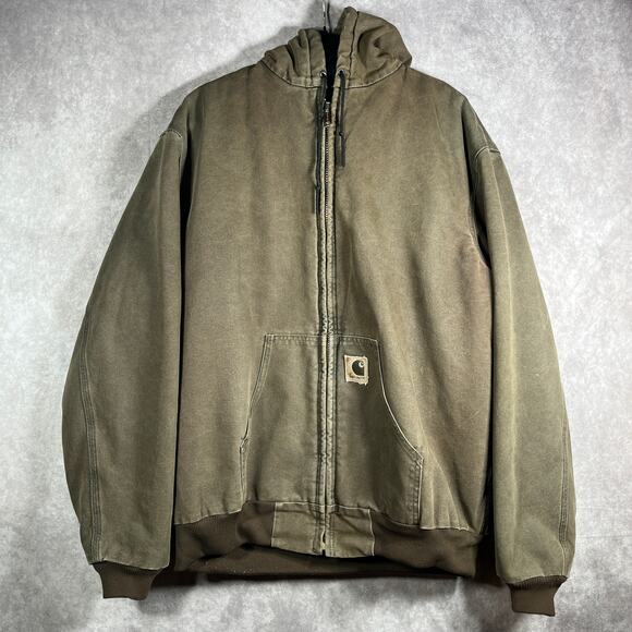 Carhartt‎ Quilted Jacket Mens Size XLT Brown Hooded Full Zip Workwear J68CHT - Picture 1 of 13